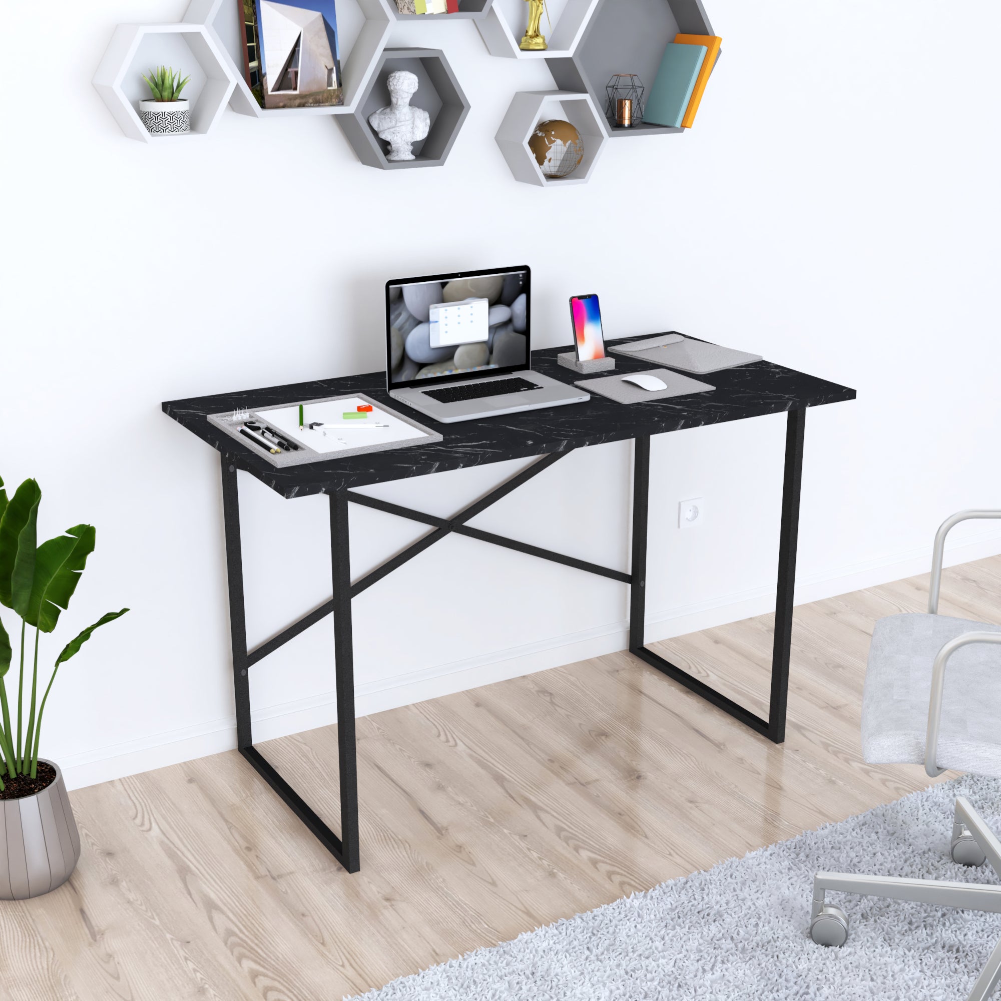 Scrivania Compatta URBNLIVING Fuji, Moderna, Per Laptop, Dimensioni 80x45x75 Cm, Colori: Nero, Grigio, Rovere O Bianco