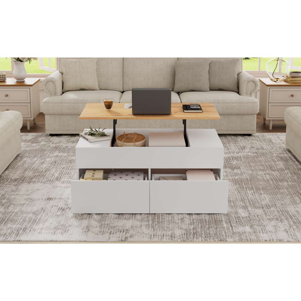 Table basse multifonction levable, bureau 2 tables, capacité grande, meuble moderne, blanc, pour salon, bureau, salle à manger - 7