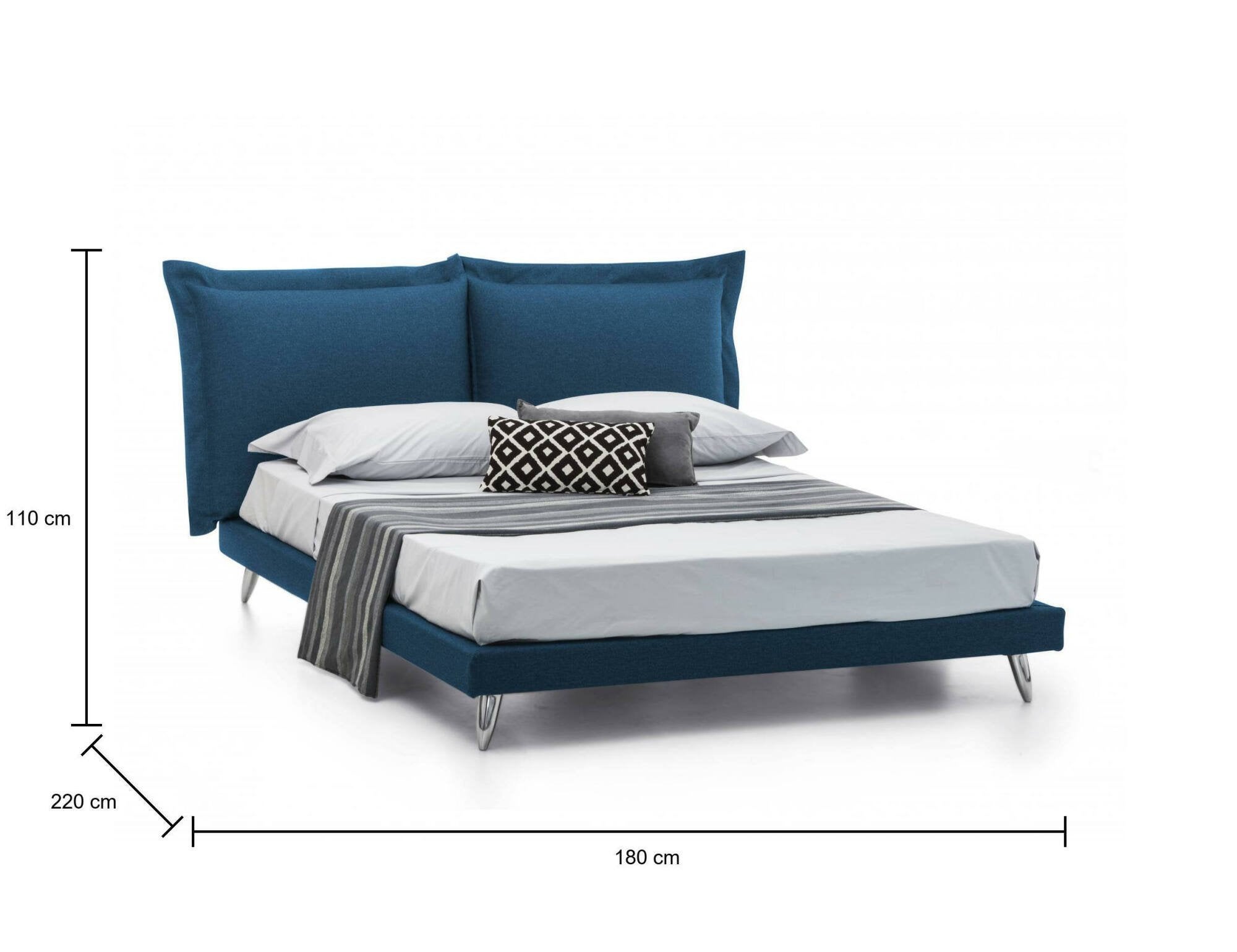 Lit double Anatoly, Lit fixe en tissu avec pieds, 100% Made in Italy, adapté pour matelas 160x190 cm, Bleu - 3