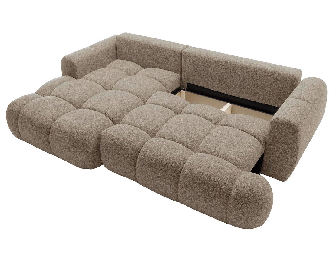 Canapé d'angle gauche convertible 4 places en tissu bouclette marron - YULIN - Best Mobilier - 3