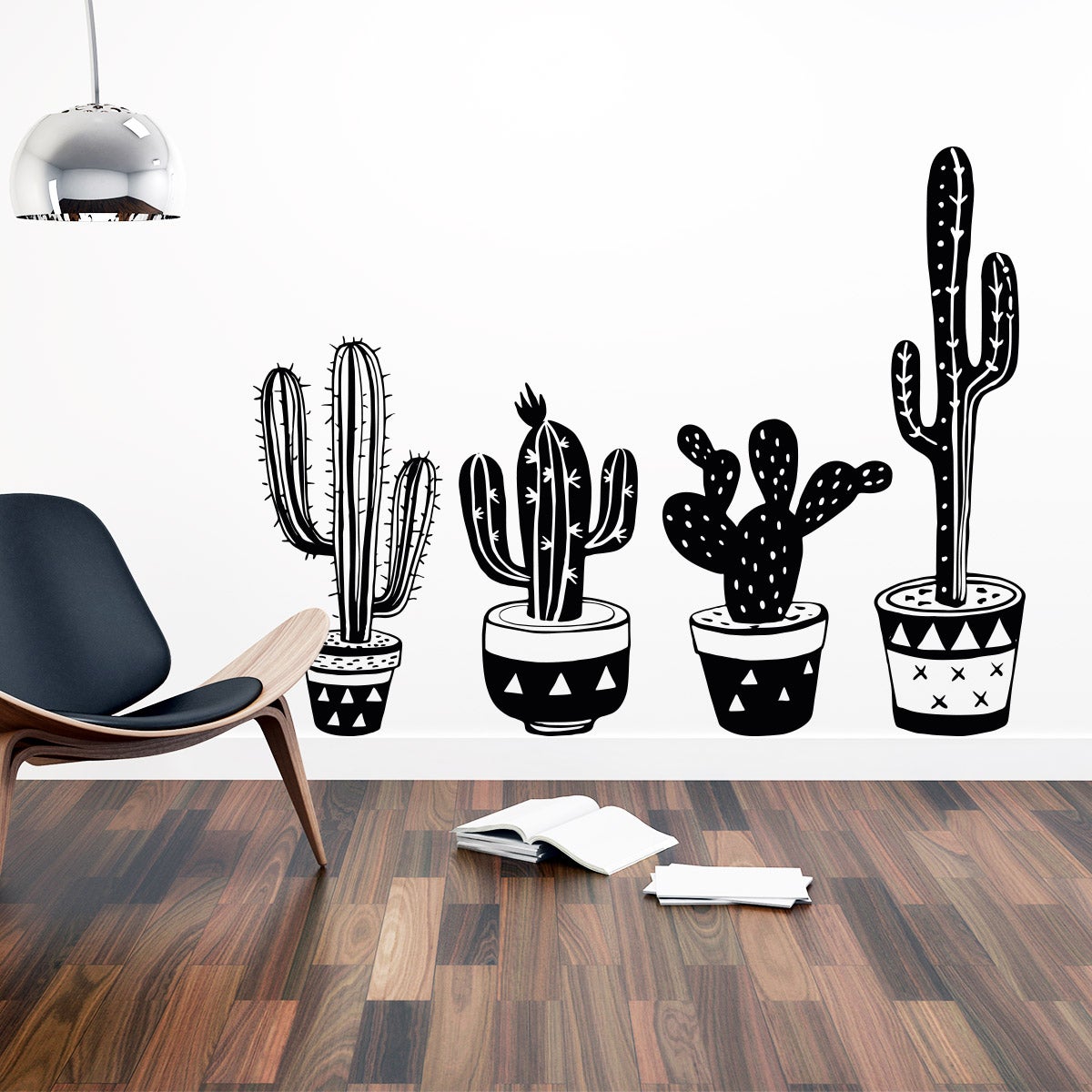 Vinilo bohemio 4 cactus mexicanos - adhesivo de pared - revestimiento sticker mural decorativo - 115x110cm