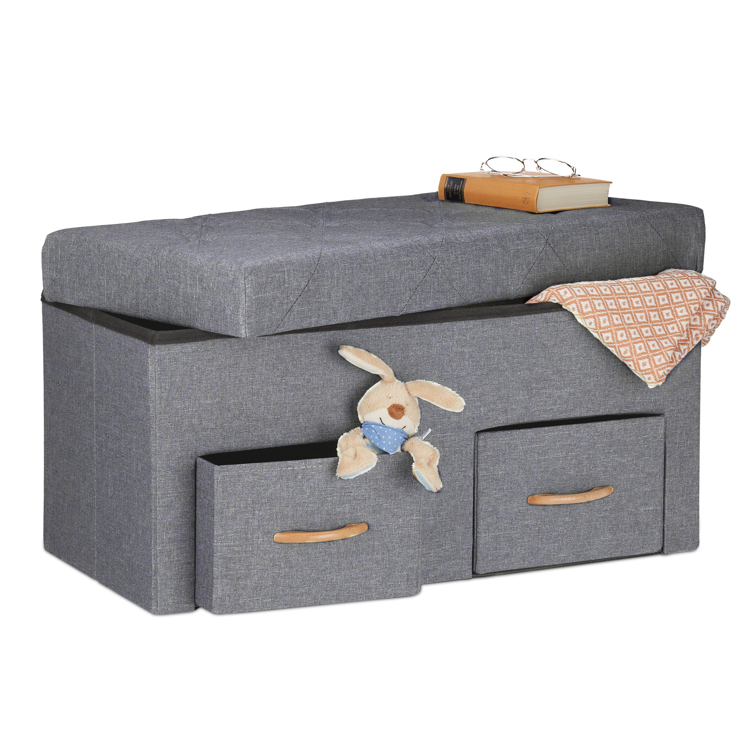 Relaxdays coffre de rangement avec 2 tiroirs, banc pour le salon ou la ...