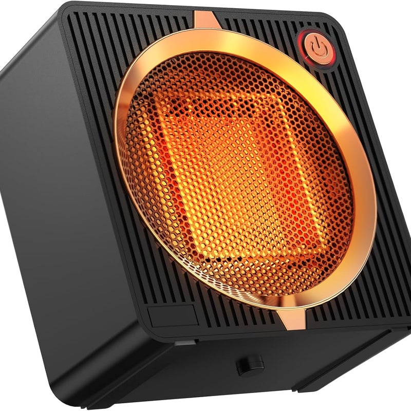Mały grzejnik, przenośny grzejnik stołowy, ceramiczny grzejnik stołowy PTC, zabezpieczenie przed przewróceniem, odpowiedni do biura i domu, czarny