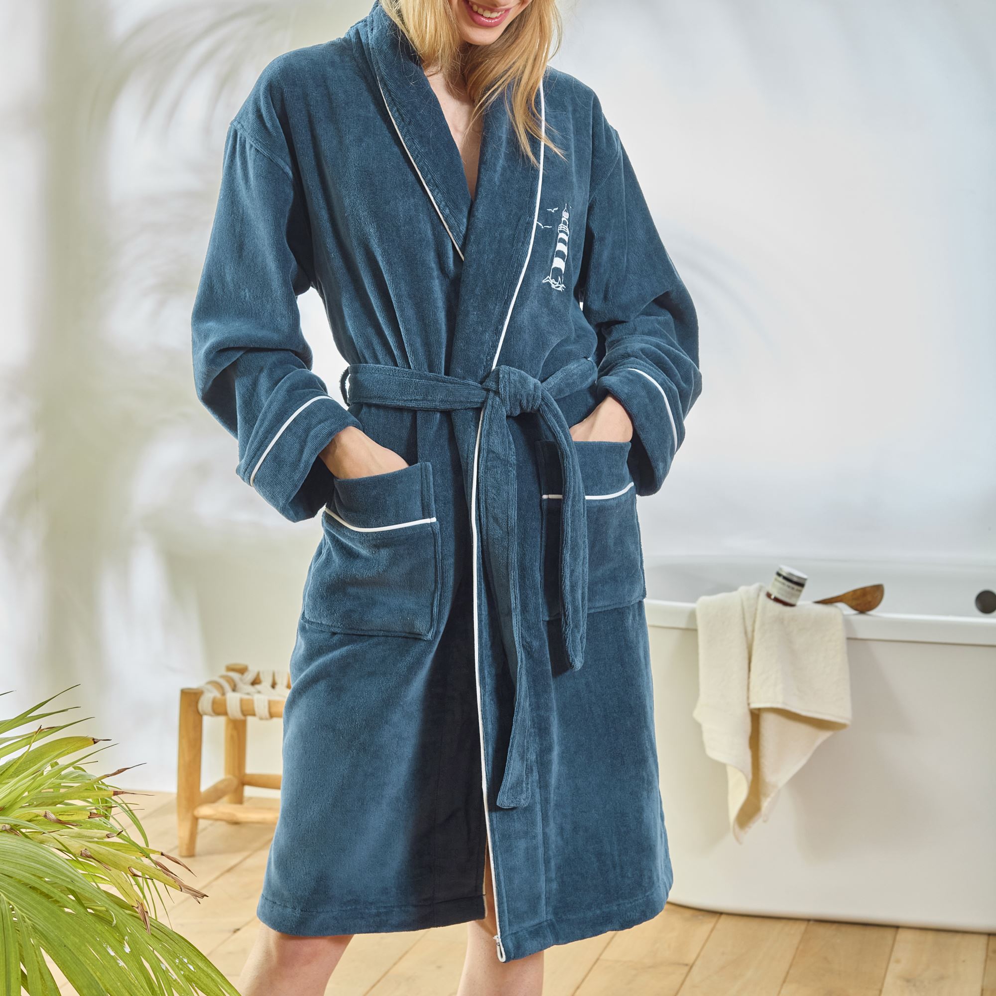 Peignoir de bain PHARE S bleu marine en coton 380 g/m² Leroy Merlin