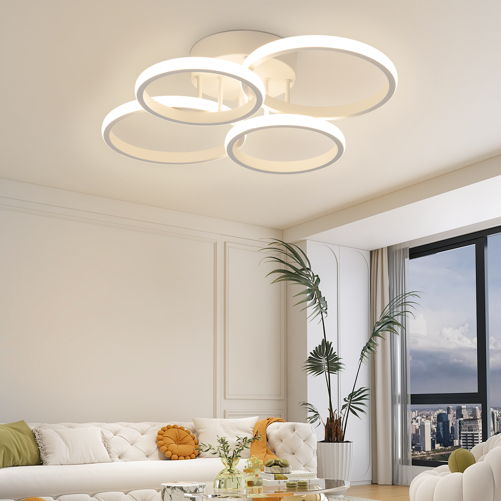 ZMH Nowoczesna biała lampa sufitowa LED 48W 55cm ściemnialna z pilotem do salonu i sypialni - 8
