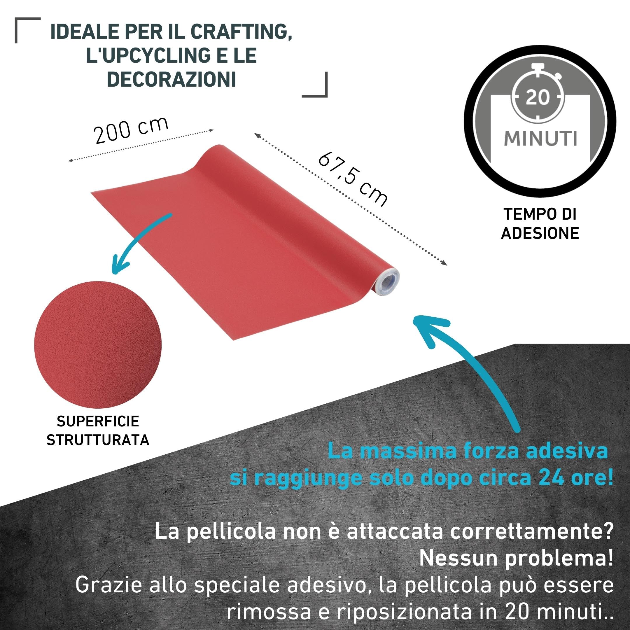 Venilia Klebefolie Unimatt rot 67,5 cm x 200 cm Pellicole opache in tinta unita Rosso, adesivo, decorativo, foglio autoadesivo, PVC, senza ftalati, 2 - 3