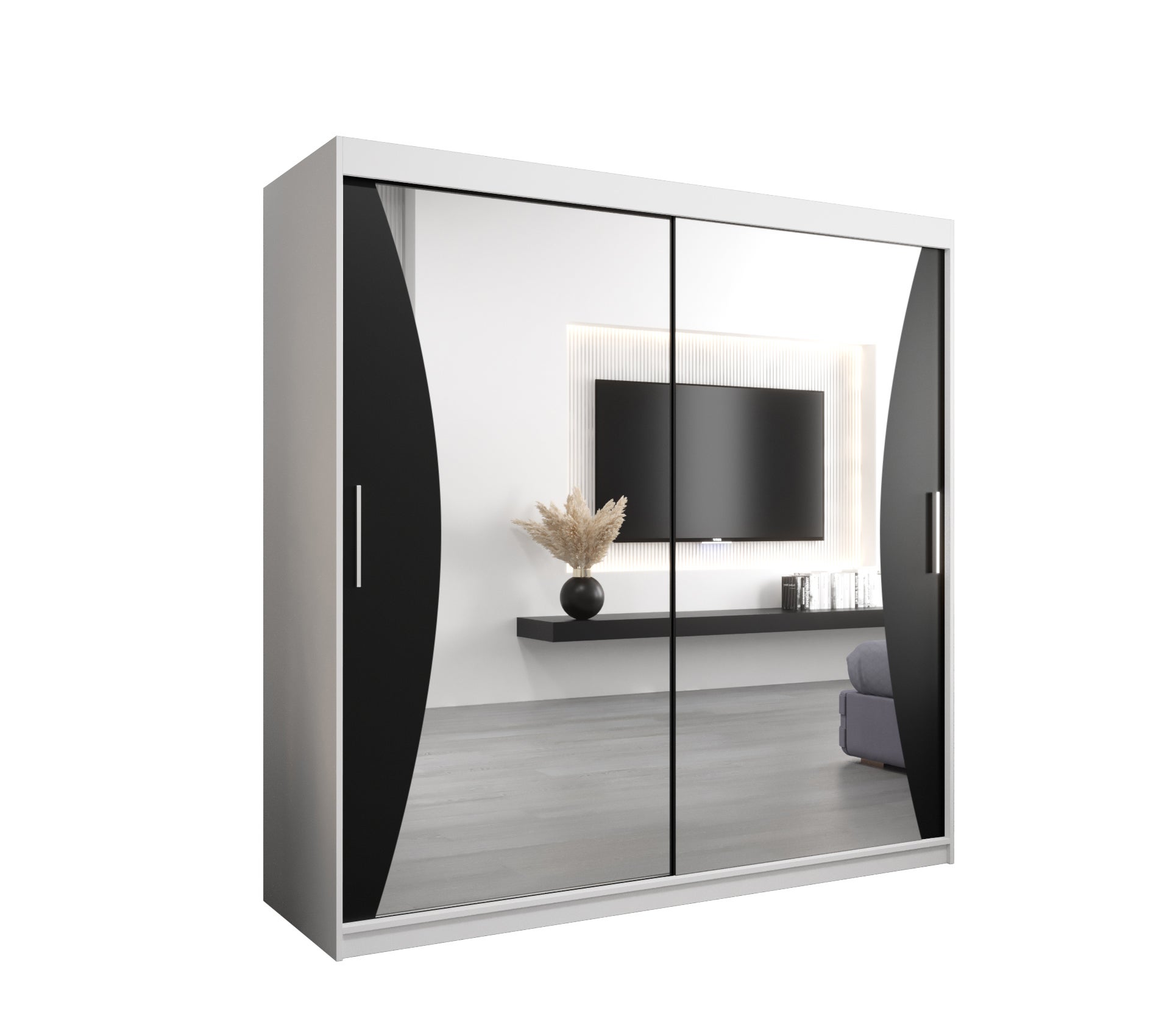 Szafa przesuwna garderoba MONACO 200 x 62 x 200 cm Biały + Czarny - Abiks Meble