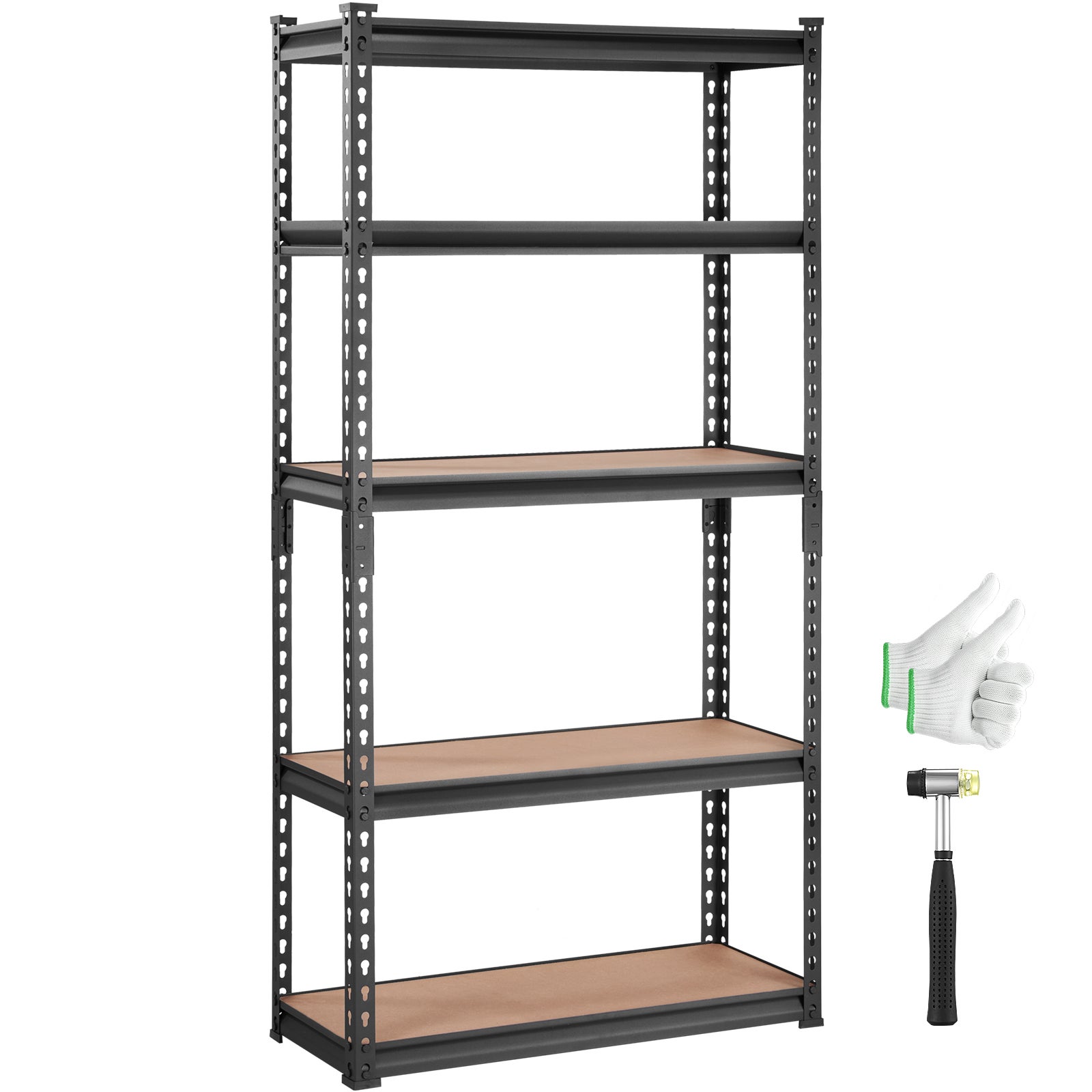 Regał magazynowy VEVOR 907,2 kg Całkowita ładowność 181,4 kg na półkę Regał piwniczny SPCC Stal węglowa + płyta MDF Regały bezśrubowe 75x30x152cm Rega