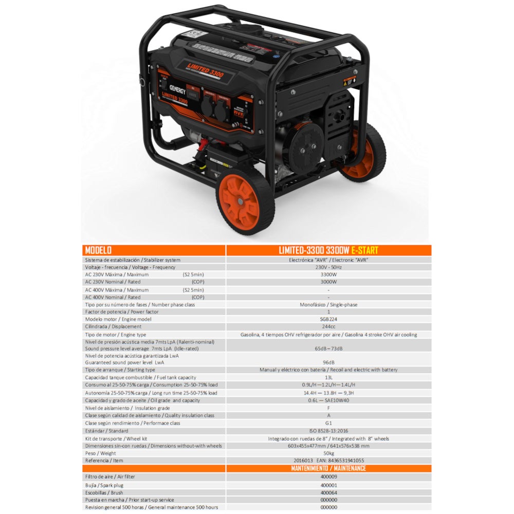 Groupe électrogéne GENERGY LIMITED3300 3000W démarrage électrique AVR - Générateur Électrique essence best seller - 6