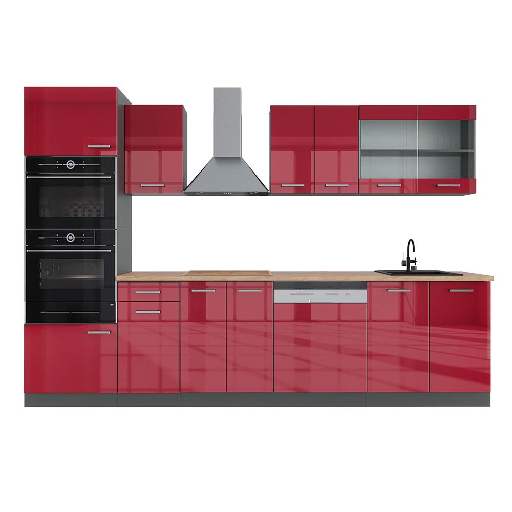 Vicco Cuisine R-Line, Chêne Doré/anthracite, 300cm Avec Armoire Haute Pt Marbre 93186198