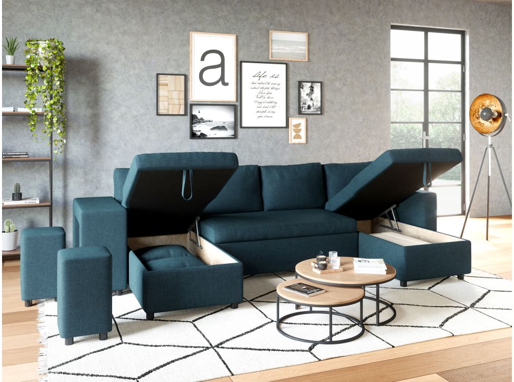 Canapé D'angle 3 Places Loungitude - Convertible Lit Avec Rangement Gris Foncé