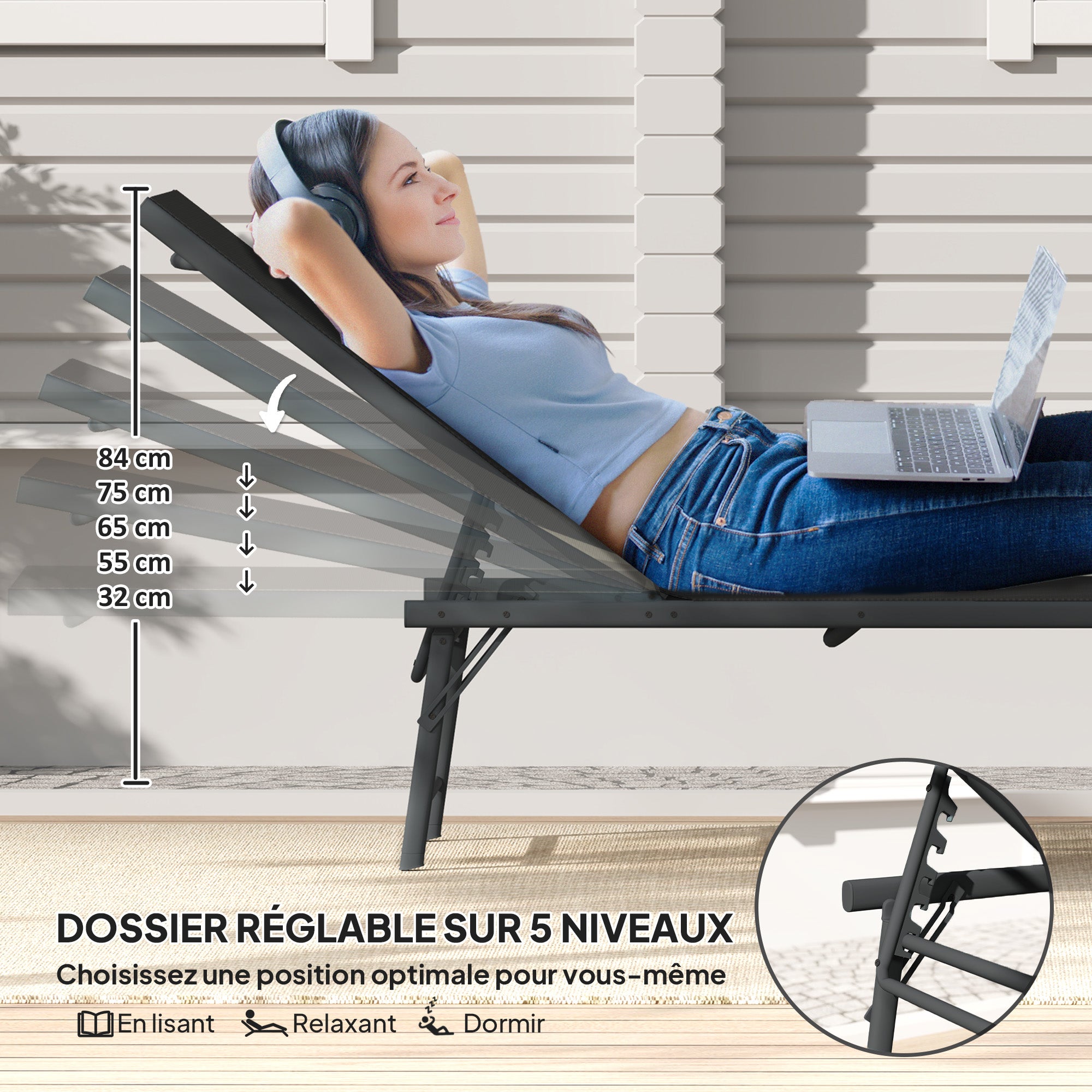 Lot de 2 bains de soleil métal Outsunny - 4