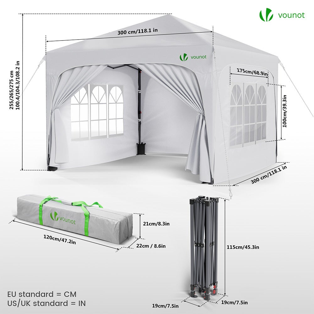 Tonnelle de jardin arquée 3x3m pliable avec porte et fenêtre amovible - Hauteur réglable - Imperméable et anti-UV - Blanc - VOUNOT® - 7