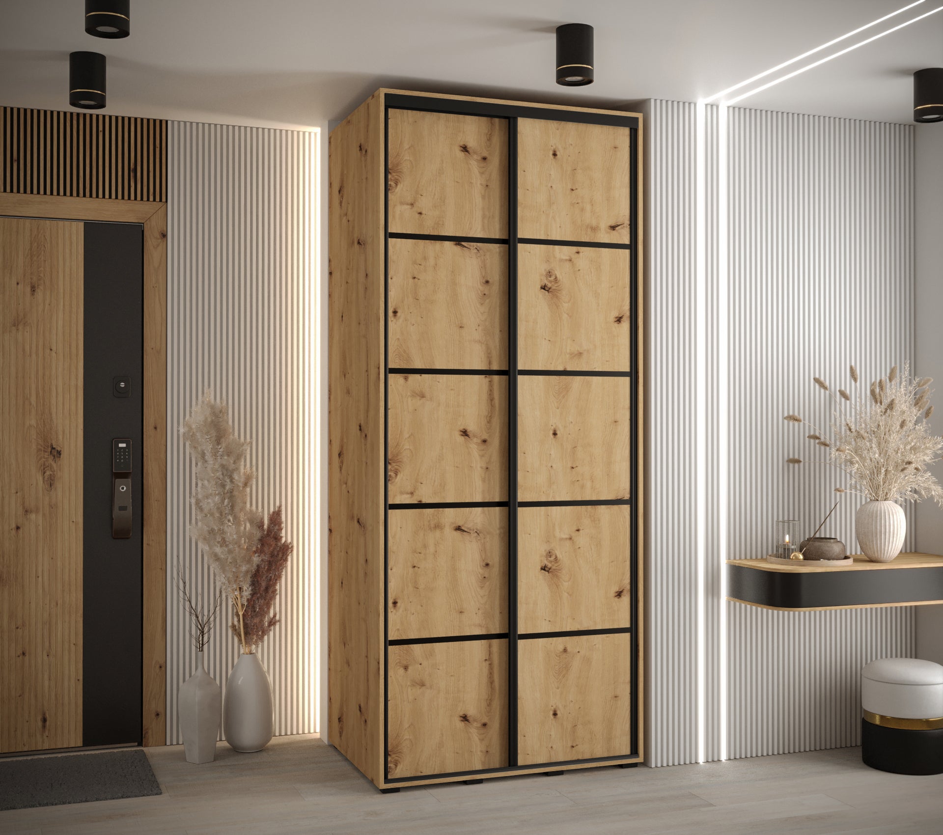 Szafa przesuwna wysoka Davos 4 120 x 45 x 235,2 cm artisan + artisan + u. czarny - Abiks Meble - 2