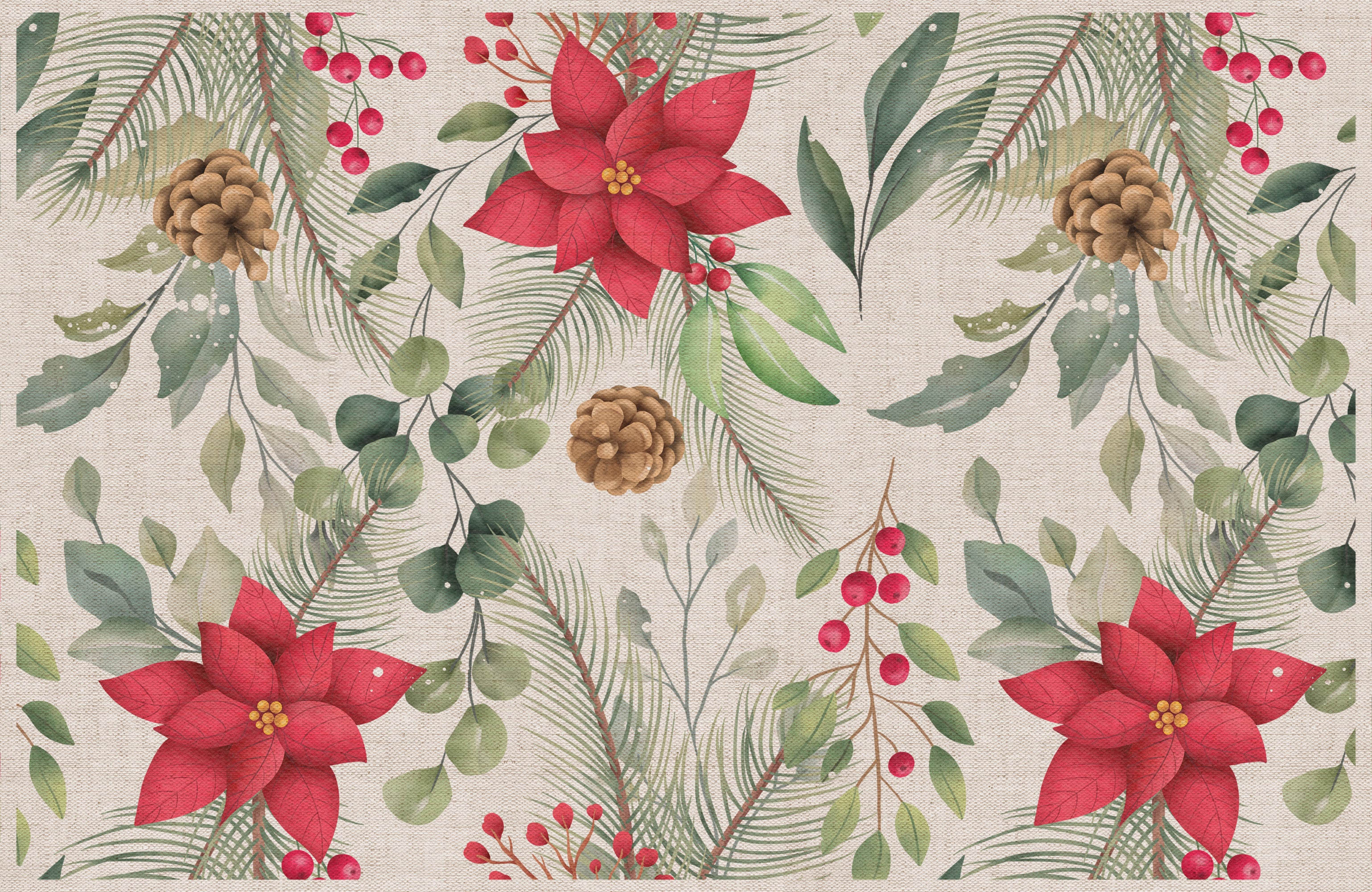 Winylowy dywan Poinsettia 65x100 cm - antypoślizgowy PVC, wodoodporny, zmywalny, ognioodporny, w świątecznym stylu