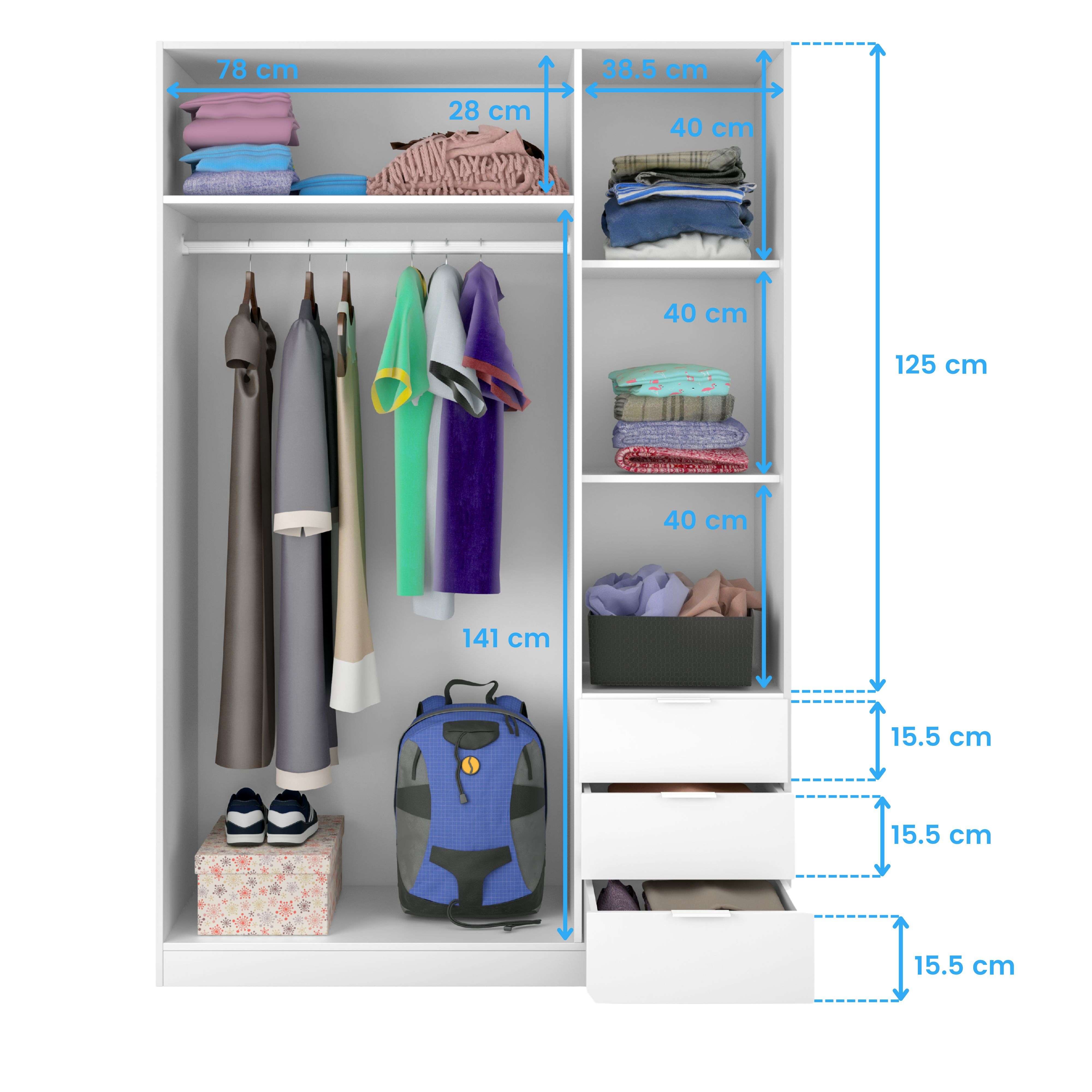 Armoire NINA 3 portes et 3 tiroirs L121 x H180 cm - Blanc - 9