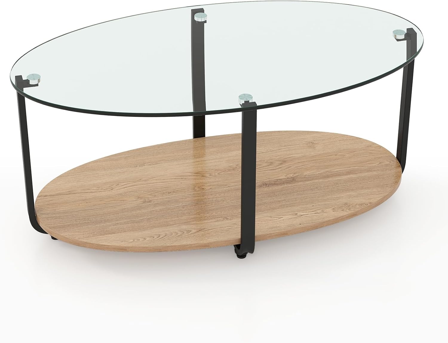 Table Basse à 2 Niveaux avec Plateau en Verre Trempé, Cadre en Métal