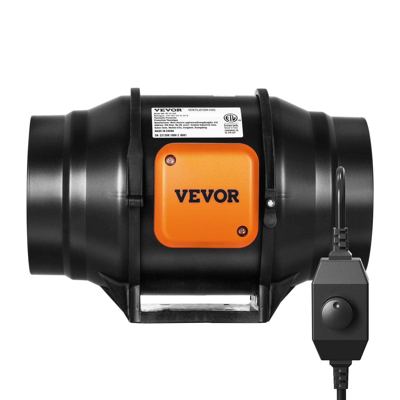 Extracteur d’air en ligne VEVOR Ø152,4 mm, 550 m³/h, variateur à molette, moteur AC 220–240 V, faible bruit, booster pour tentes de culture - 9