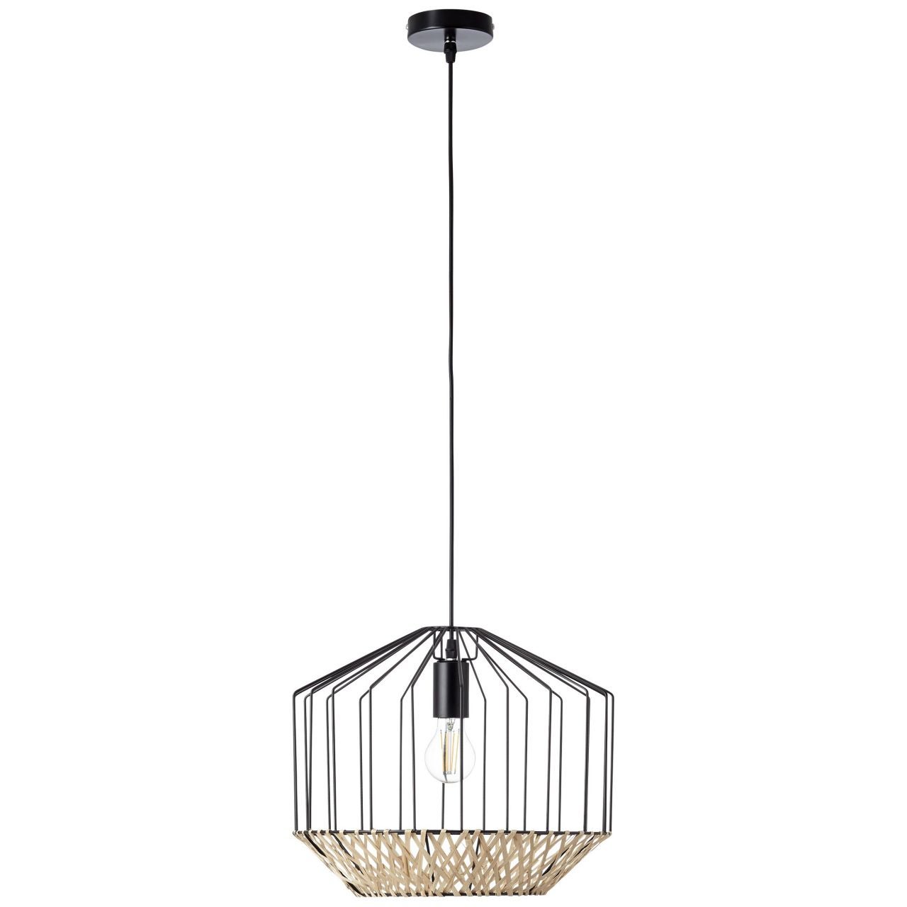 Lampa wisząca Tiffany bar 5 żarówek czarny mat/naturalny metal/brązowy plastik 5x A60, E27, 28 W - 2