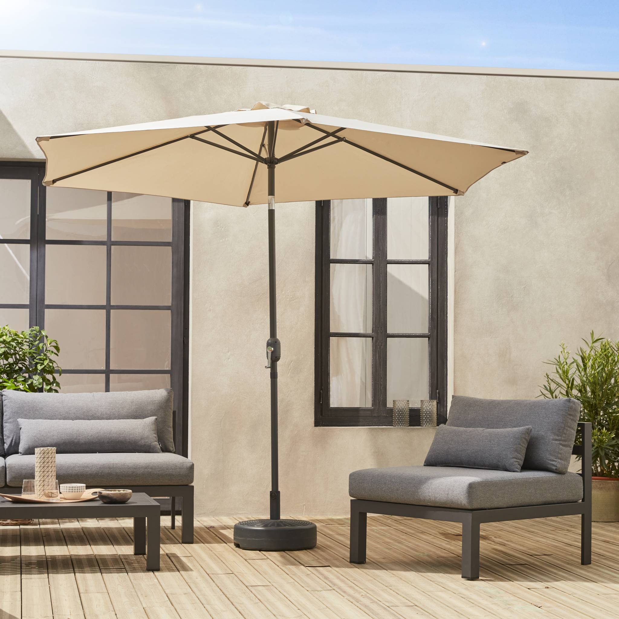 Parasol droit rond Ø300cm - Touquet Sable - mât central en aluminium orientable et manivelle d'ouverture TOUQUET - 2