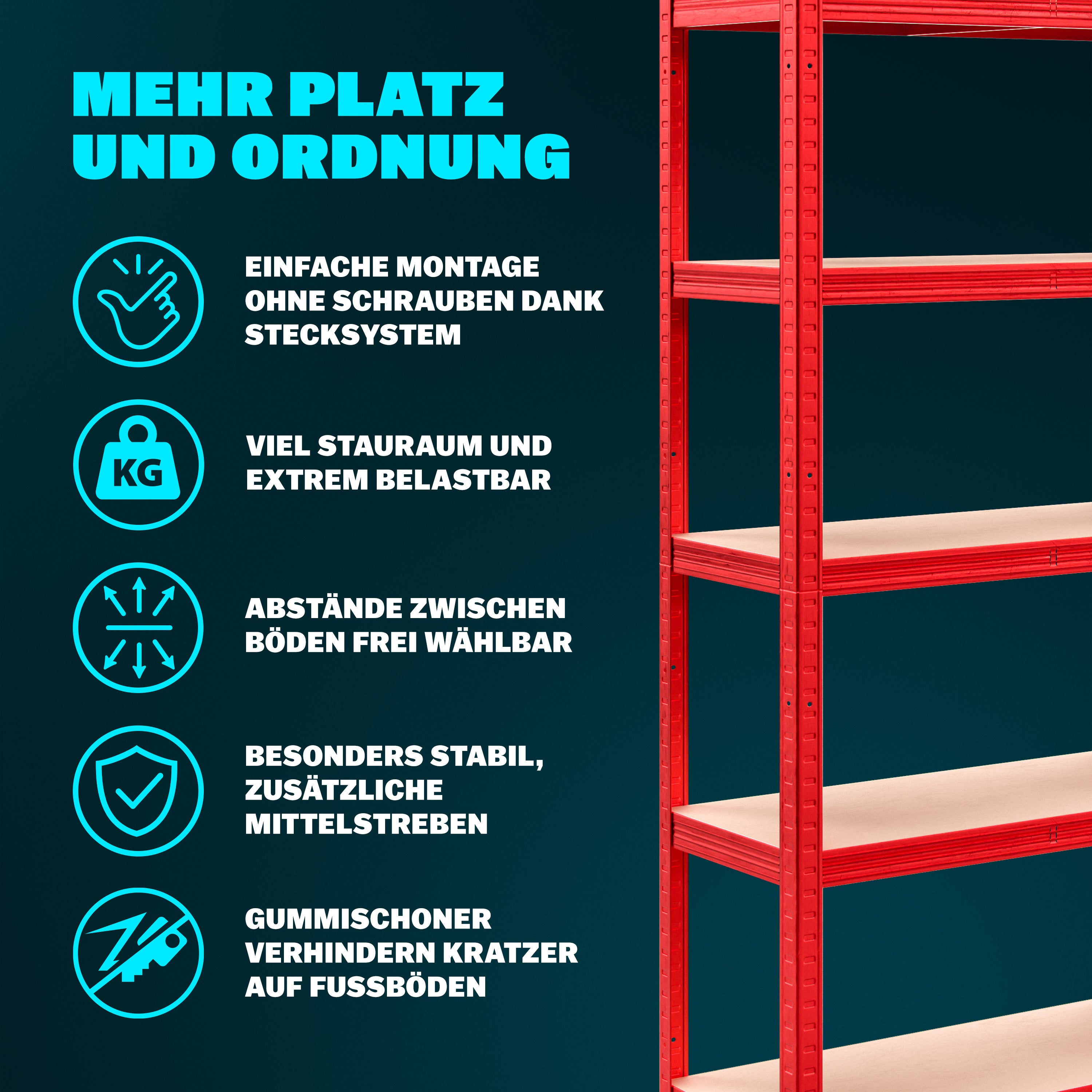 Conjunto de 2 peças de prateleiras para trabalho pesado vermelho 180x90x40cm 875kg - 3