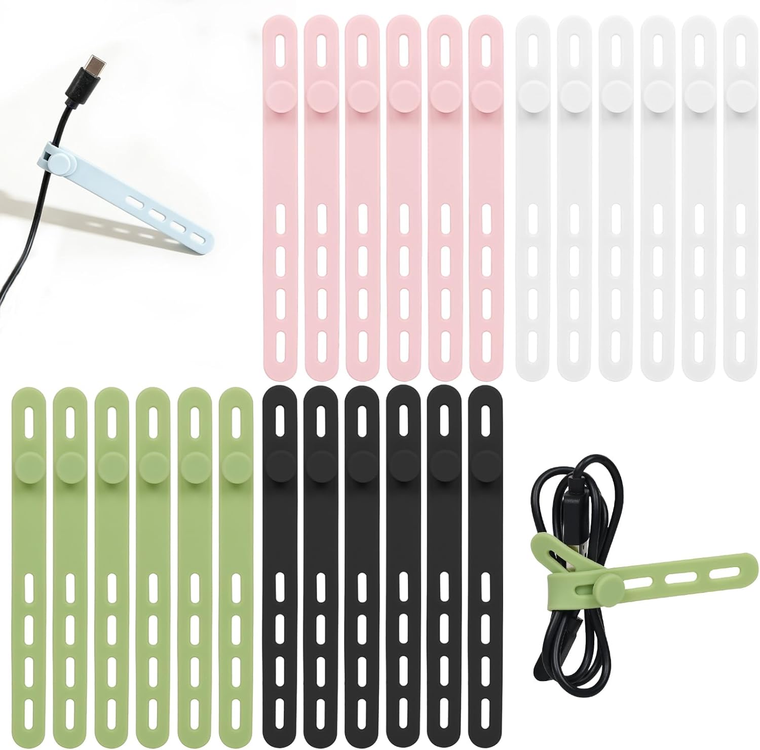Dellyy 24 Pezzi Fascette In Silicone Riutilizzabili, Organizzatore Cavi Colorati Per Cuffie, Ufficio E Sacchetti Alimenti