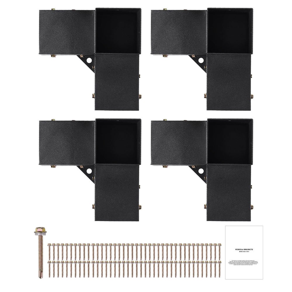 Kit Support Pergola 10x10 cm Noir 4 Pièces Support d'Angle 3 Voies Base ...