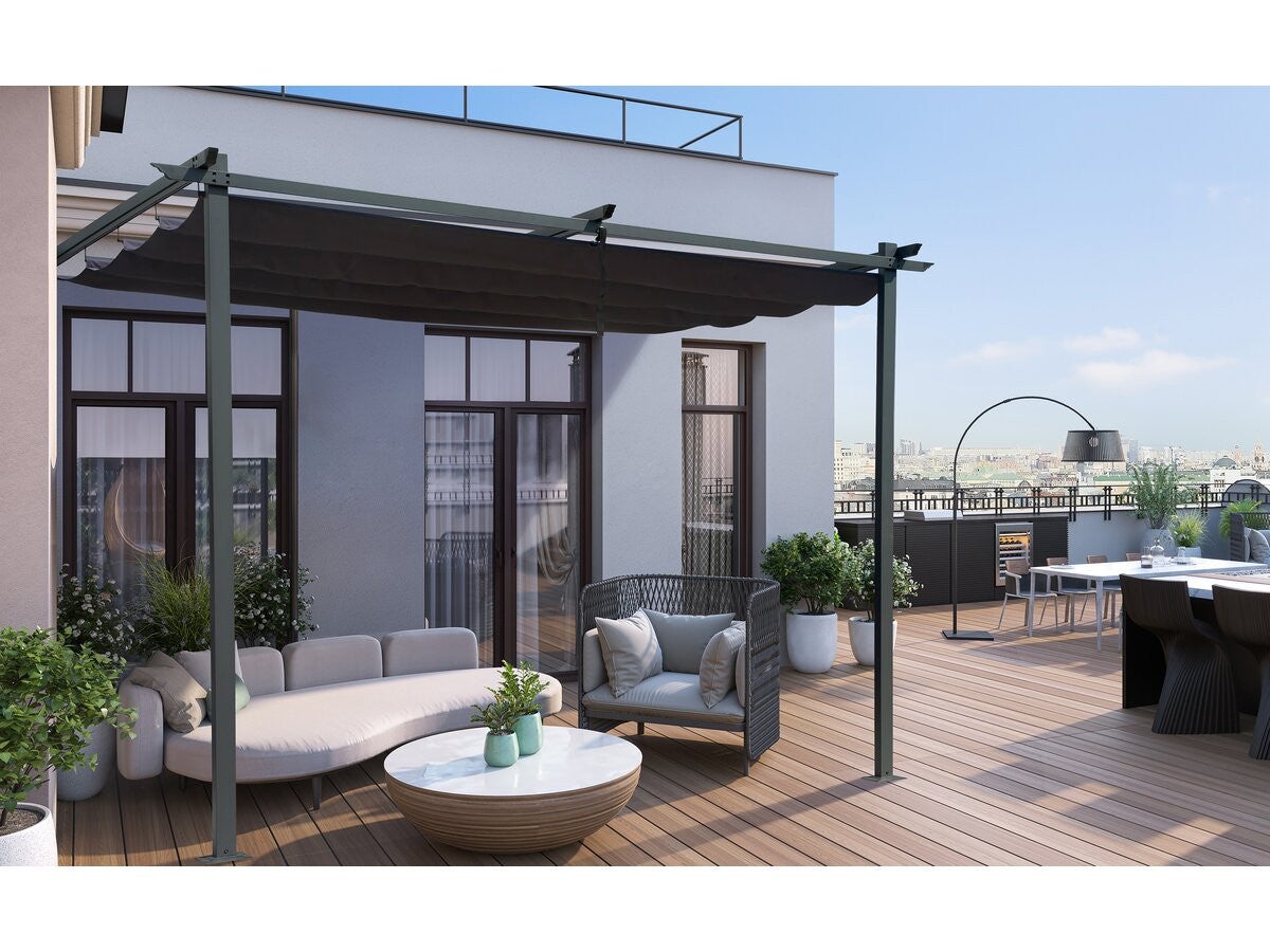 Pérgola adosada con techo retráctil - 3 x 3 m - gris antracita - 2