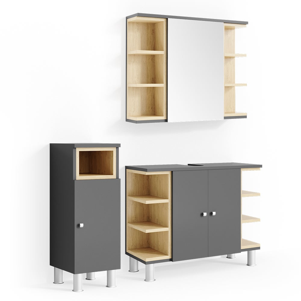 Vicco Zestaw mebli łazienkowych Aquis, Antracyt, 3 części