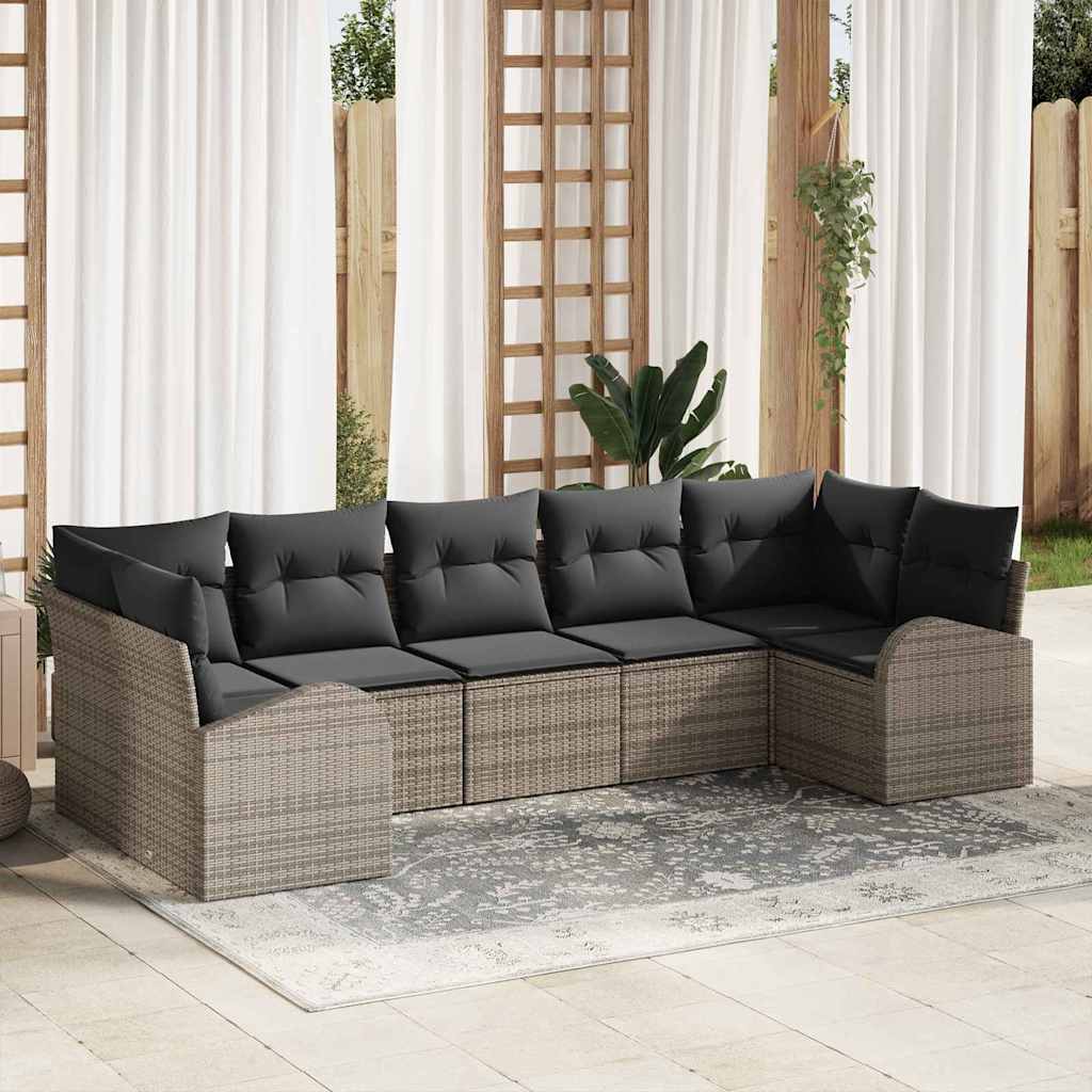 Zestaw Sof na Ogród z poduszką 7 pcs Szary Rattan poli vidaXL