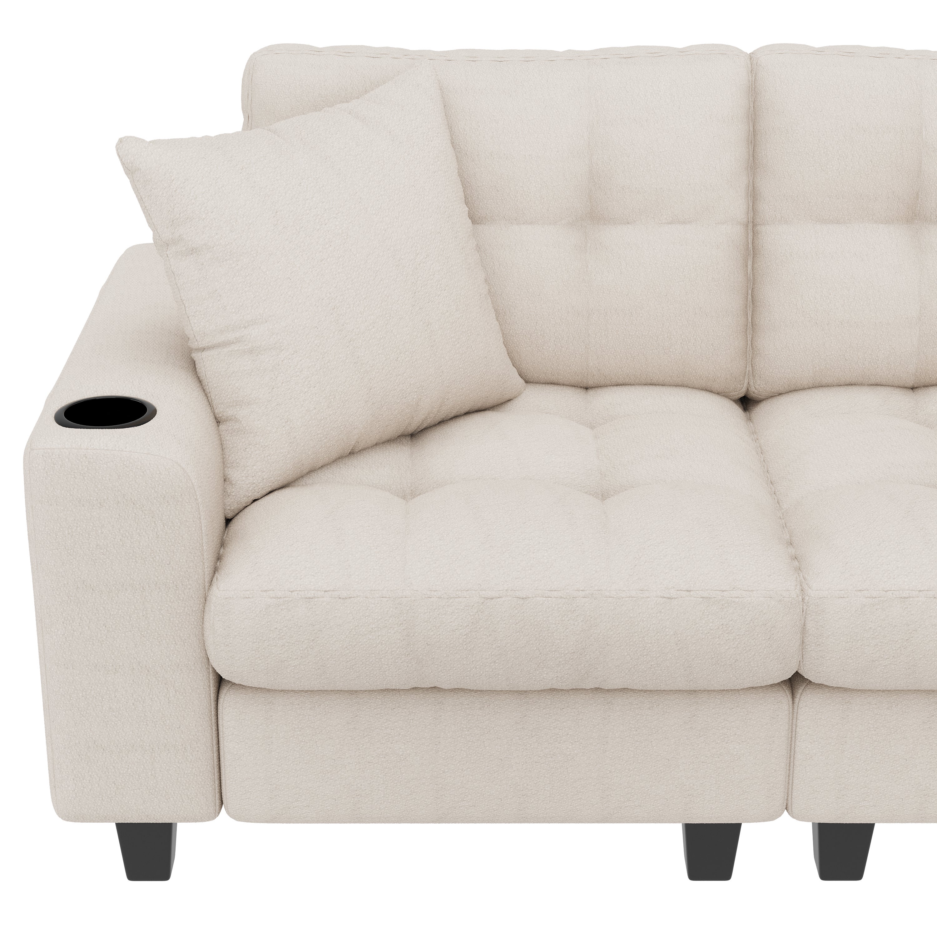 Canapé d'angle modulaire XXL en forme U, canapé 6 places en tissu chenille, avec accoudoirs fonction bibliothèque, beige - 7