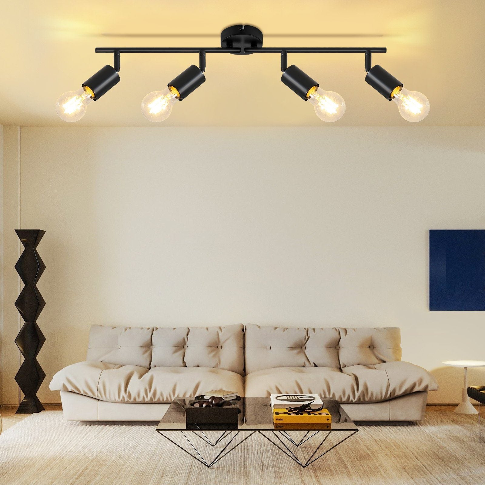 NETTLIFE Plafoniera Faretto da soffitto nero E27 Lampada da industriale orientabile a 350° vintage per corridoio per (Senza lampadina) - 9