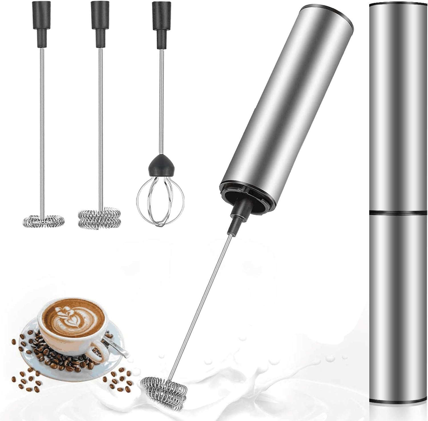 Ozvavzk Mousseur à lait électrique avec trois fouets, rechargeable par USB, fouet à lait, en acier inoxydable, pour café, latte, cappuccino, chocolat chaud, matcha