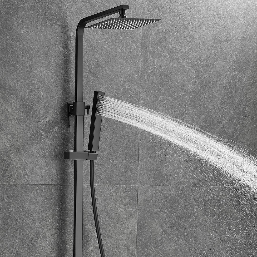 Valaz Barre de douche thermostatique carrée réglable jusqu'à 120 cm noir mat - Série Segura - 20 cm - 4