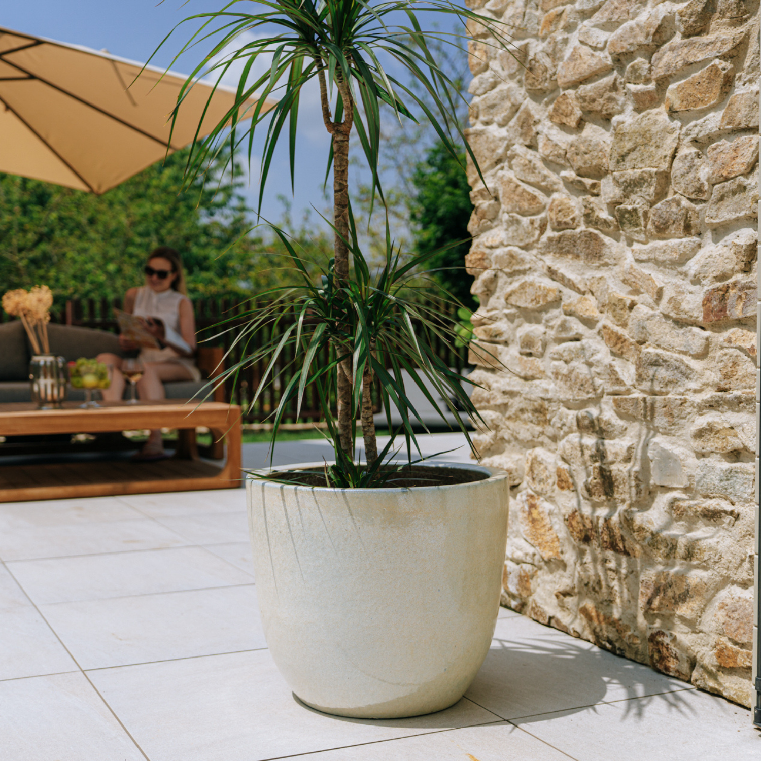 Pot De Fleurs Grand Format 55 Litres - 58x53 Cm, Gris Pierre - Pour Arbres, Plantes Tronc, Terrasse Et Jardin