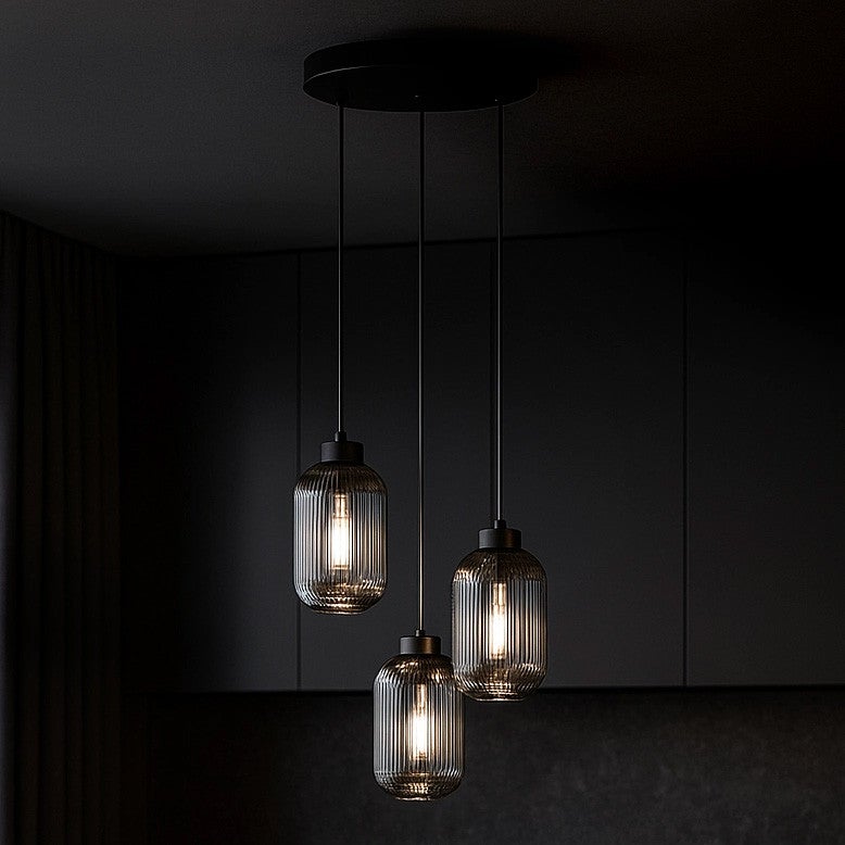 Lampa wisząca SILVA czarna 3xE27x20W szkło wym:100x34x34cm IP20 Kaja
