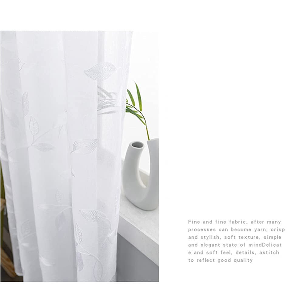 1pc Tenda In Tulle Con Foglie Ricamate 132x213cm, Tenda Floreale Semitrasparente Per Camera Da Letto E Soggiorno Khaki 96905421 - Foto 4