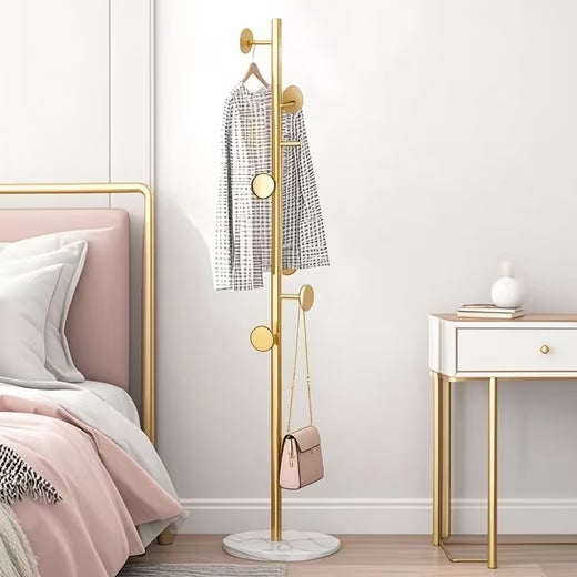 Porte-manteau en fer forgé avec socle en marbre — structure solide, design moderne, durable et peu encombrant, Or - 5
