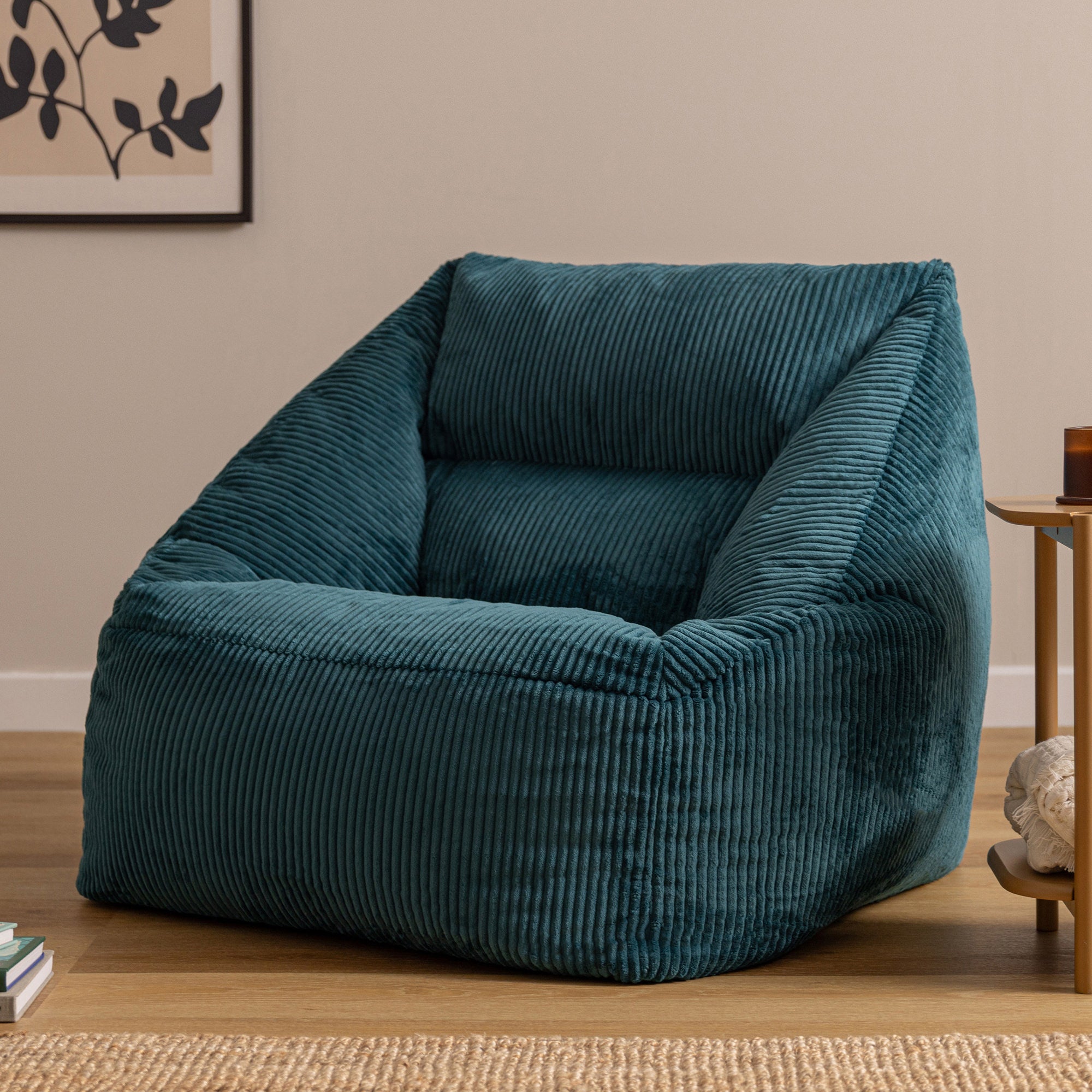 Pouf fauteuil Icon velours côtelé bleu canard, salon, chambre, 97x84cm Oeko-Tex® - 2