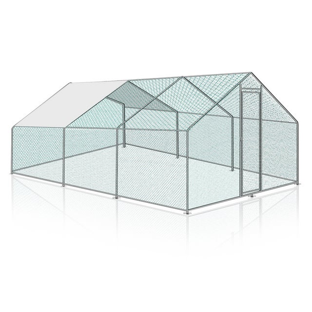 Galinheiro Galinheiro Aço galvanizado com rede com área coberta com fechadura Galinheiro para pequenos animais 3 x 6 x 2 m 18m²