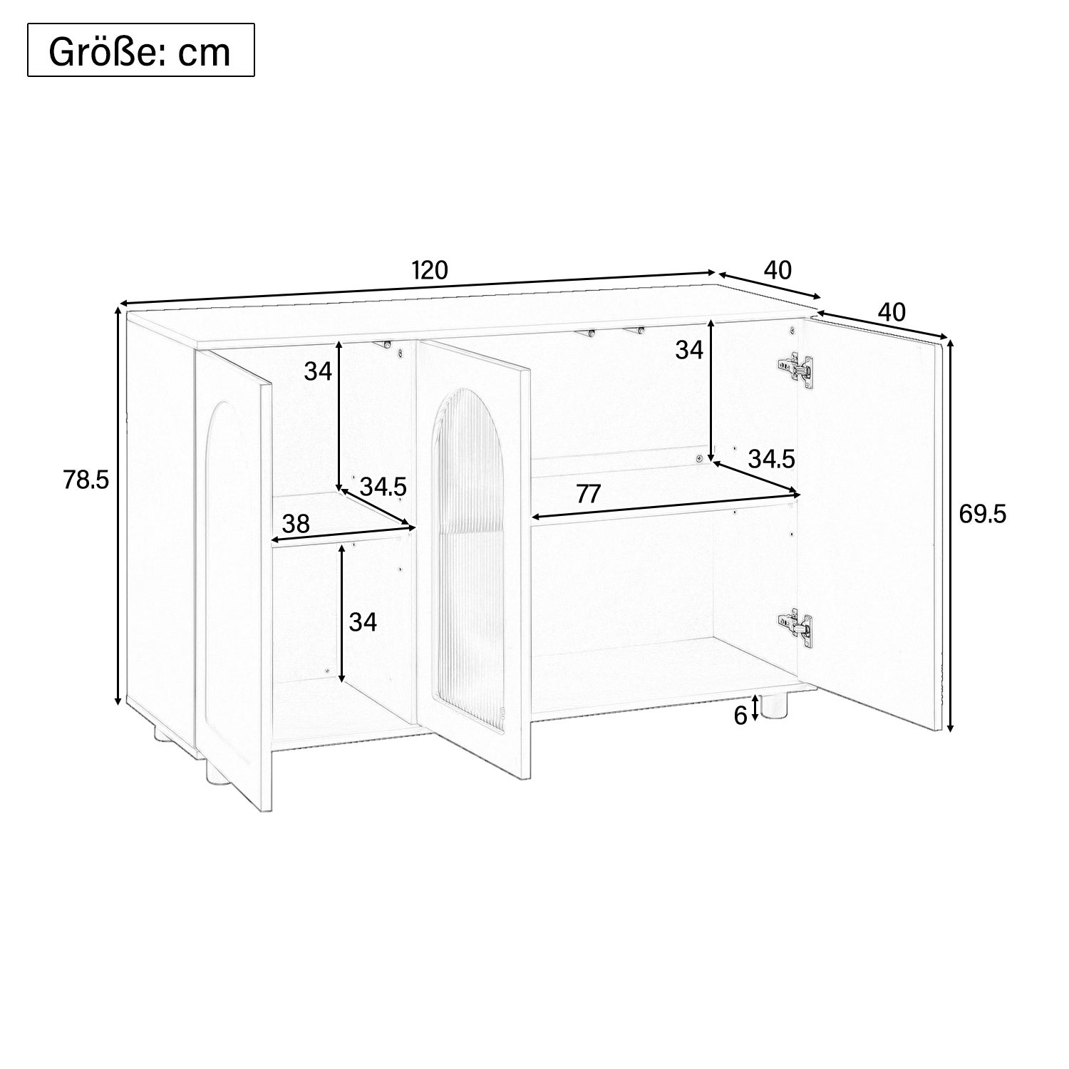 Buffet bas avec 3 portes - 120 x 40 x 78.5 cm - MDF + panneau de particules - pour salle à manger - Noir - 4