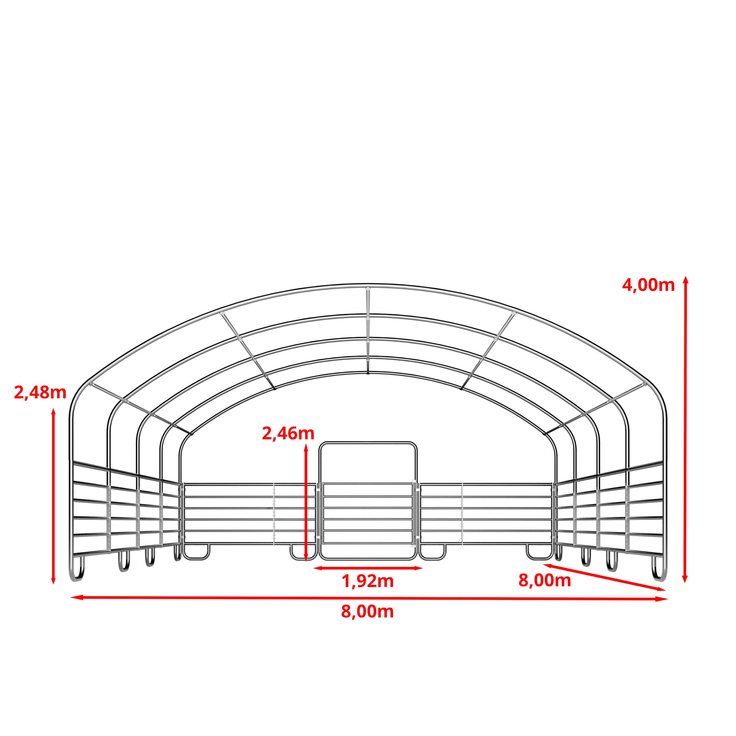 Namiot pastwiskowy 8x8 m plandeka PCV 2300 Newton - podłoże betonowe - otwarta z przodu