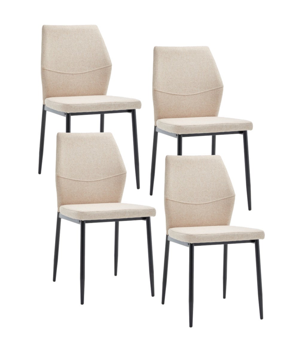 Pack De 4 Sillas De Comedor Denia - Tela Beige, Patas De Metal, 97.5 Cm De Alto, Fáciles De Montar