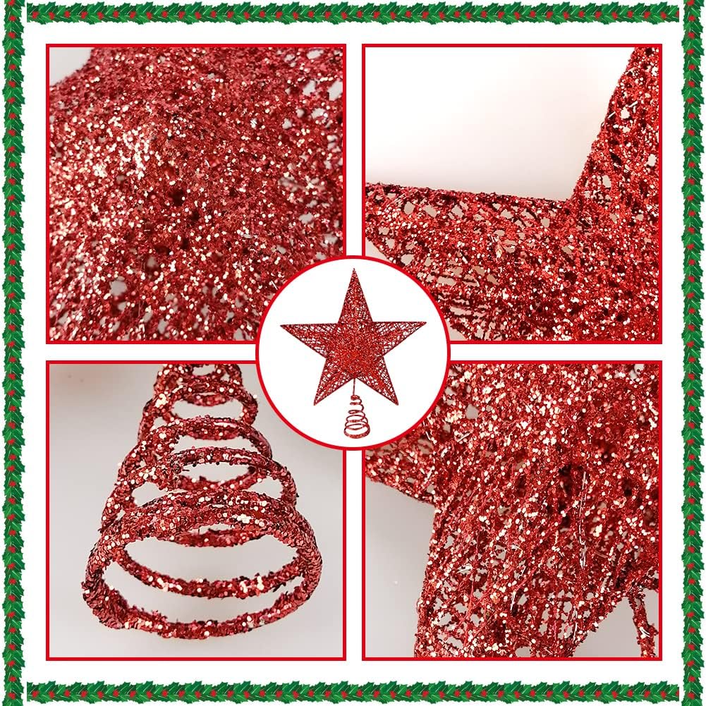Puntale Per Albero Di Natale Stella Rossa 20 Cm | Design Scavato Laser, Leggero (<100g), Anti Glitter, Per Alberi 1,5-2,4m