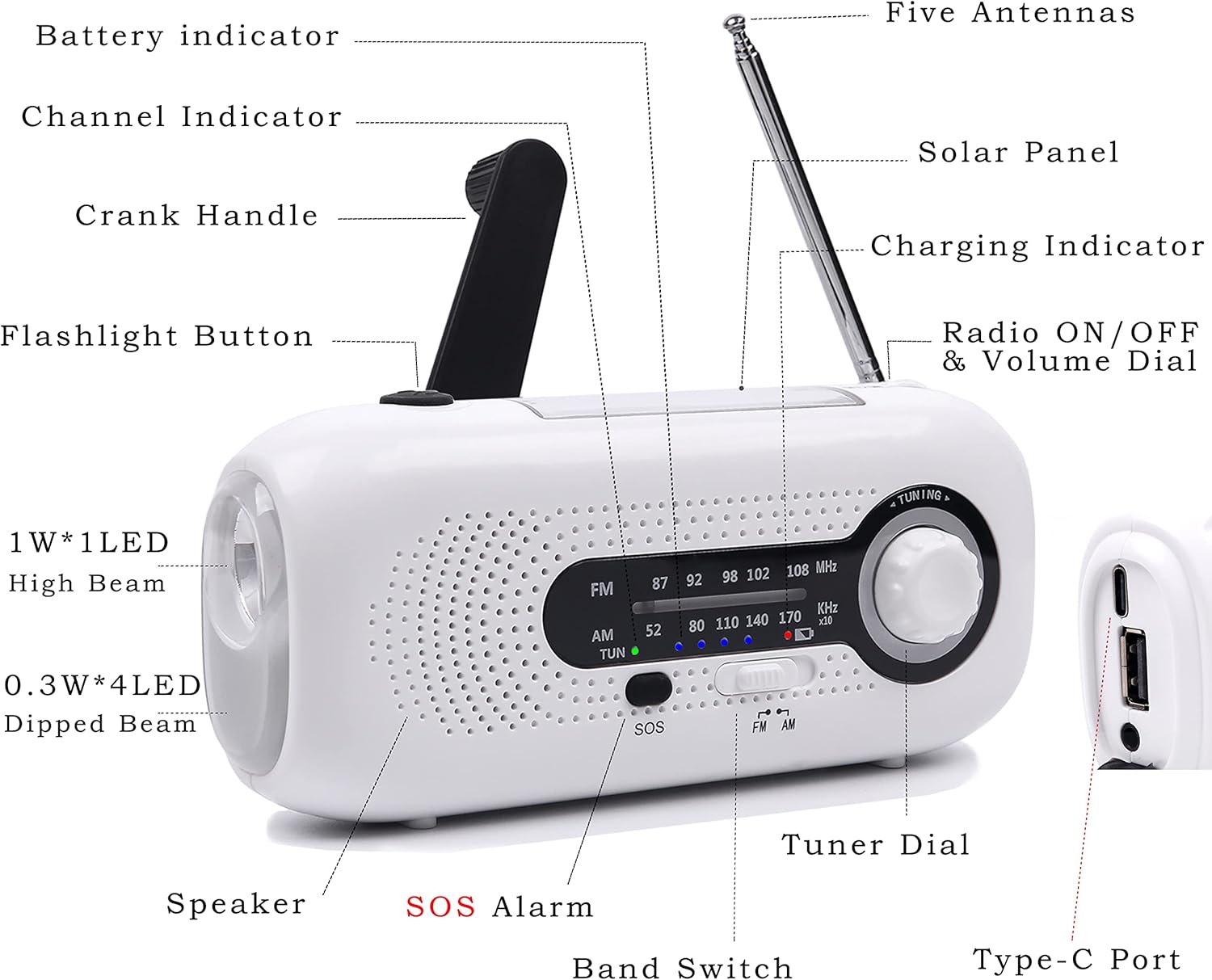 Radio AM/FM solar, manivela, cargador de teléfono, ideal para camping y emergencias, compacto y portátil. - 2