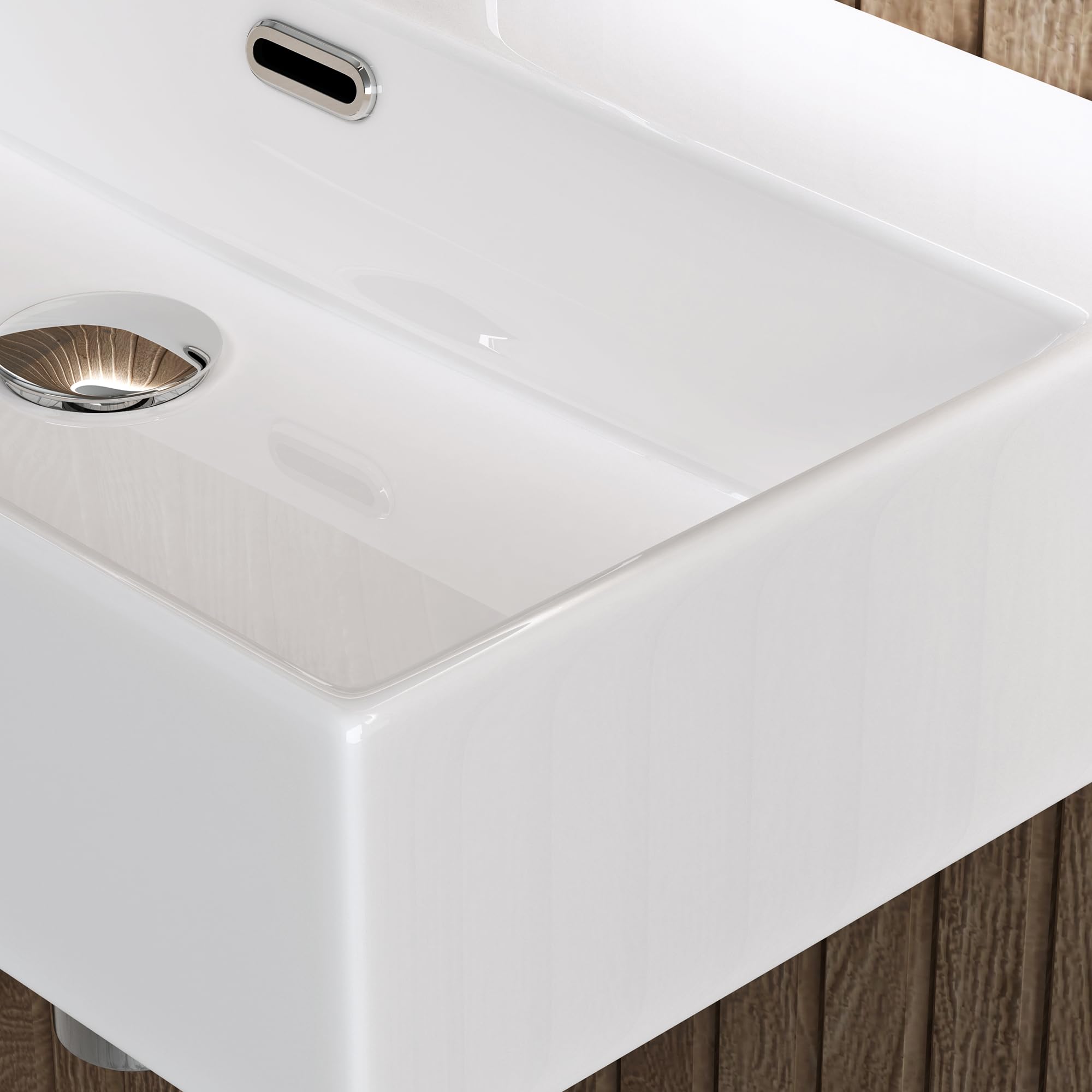 doporro Lavabo à Poser Blanc Vasque Suspendu en Céramique Lave Mains Rectangulaire de Qualité pour Salle de Bain 60x36x13cm Brüssel206 - 5