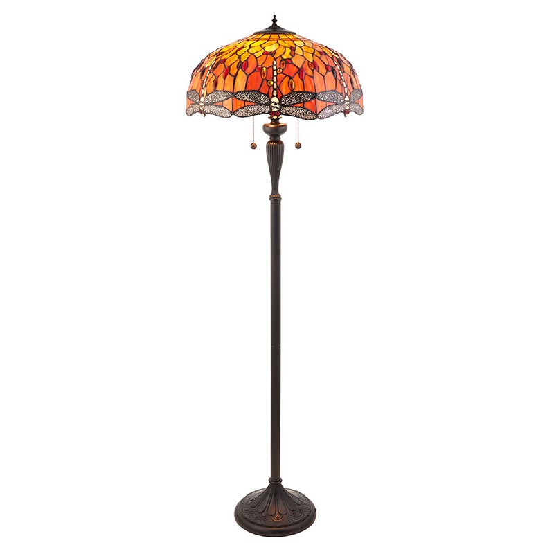 Lampa stojąca ważki DRAGONFLY FLAME czerwono-pomarańczowa 2xE27x20W szkło wym:156x50x50cm IP20 Tiffany