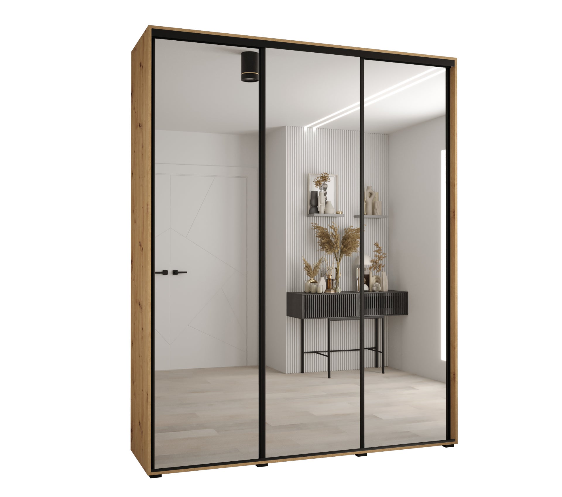 Szafa przesuwna z lustrem wysoka Davos 2 190 x 45 x 235,2 cm artisan + artisan + u. czarny - Abiks Meble