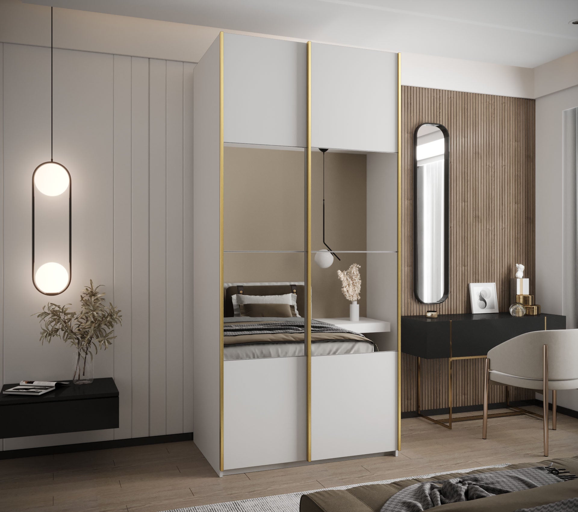 Szafa przesuwna wysoka Lux 4 100 x 64 x 245,5 cm biały + biały + u. złoty - Abiks Meble - 2