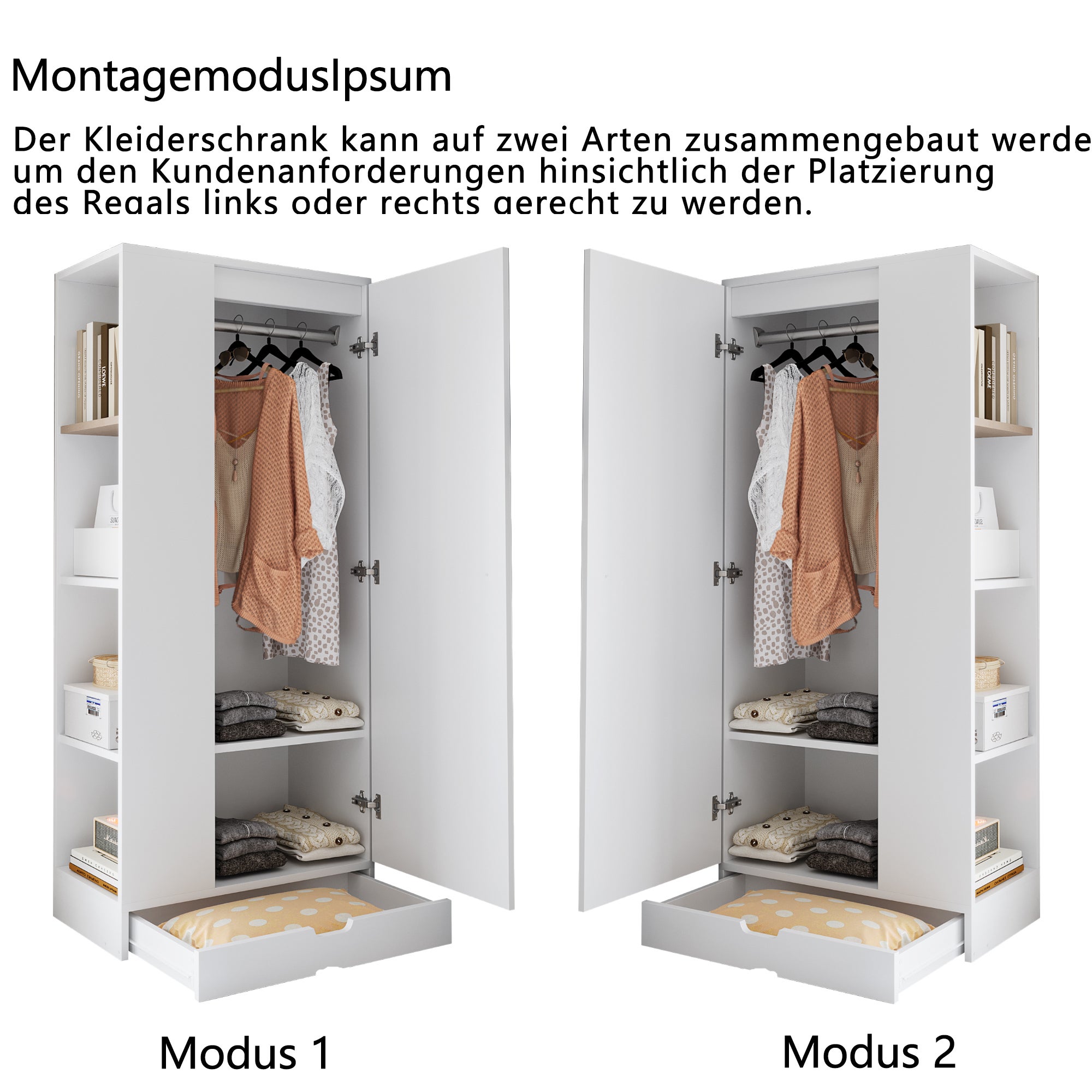 Armoire avec 1 porte, 1 tiroir et étagères latérales - 70 x 40 x 170 cm - Métal+contreplaqué+MDF - Blanc - 7